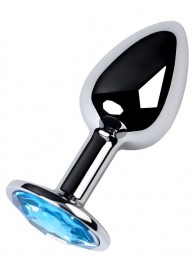 Серебристая конусовидная анальная пробка с голубым кристаллом - 7 см. - ToyFa - купить с доставкой в Барнауле
