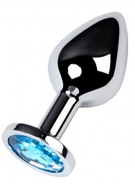 Серебристая конусовидная анальная пробка с голубым кристаллом - 8 см. - ToyFa - купить с доставкой в Барнауле