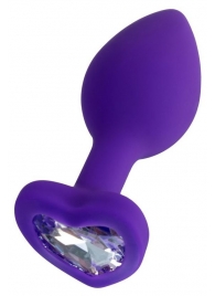 Фиолетовая анальная втулка Diamond Heart с прозрачным кристаллом - 7 см. - ToyFa - купить с доставкой в Барнауле