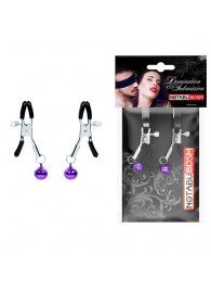 Оригинальные зажимы на соски с фиолетовыми шариками - Notabu - купить с доставкой в Барнауле