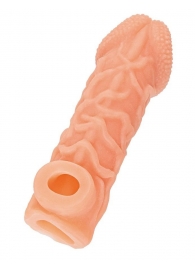 Телесная закрытая насадка с венками Cock Sleeve Size S - 13,8 см. - KOKOS - в Барнауле купить с доставкой Телесная закрытая насадка с венками Cock Sleeve Size S - 13,8 см. - KOKOS - в Барнауле купить с доставкой