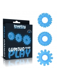 Набор из 3 голубых, светящихся в темноте эрекционных колец Lumino Play - Lovetoy - в Барнауле купить с доставкой