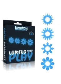 Набор из 4 голубых, светящихся в темноте эрекционных колец Lumino Play - Lovetoy - в Барнауле купить с доставкой