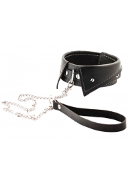 Черный ошейник-воротничок с металлическим поводком - Crazy Handmade - купить с доставкой в Барнауле