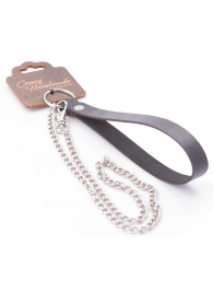 Серебристый металлический поводок с кожаной черной ручкой - 80 см. - Crazy Handmade - купить с доставкой в Барнауле