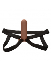 Коричневый фаллопротез из силикона Extension with Harness - 15,75 см. - California Exotic Novelties - купить с доставкой в Барнауле