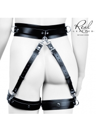 Черный кожаный пояс с гартерами - L-XL - Notabu - купить с доставкой в Барнауле
