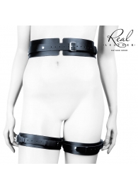 Черный кожаный пояс с гартерами - L-XL - Notabu - купить с доставкой в Барнауле