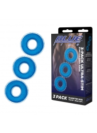 Комплект из трех голубых колец для эрекции 3-Pack Ultra-Stim Stretch Cock Rings - BlueLine - в Барнауле купить с доставкой