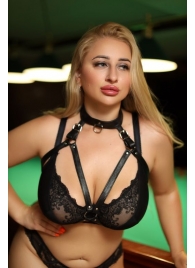 Черная кожаная сбруя с ошейником plus size из нежной кожи - БДСМ Арсенал - купить с доставкой в Барнауле
