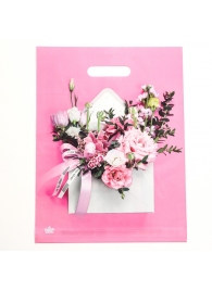 Розовый пакет с цветочным принтом и вырубной ручкой (40х31 см) - Сима-Ленд - купить с доставкой в Барнауле