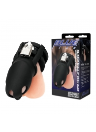 Черная клетка для пениса Silicone Small 2 in Cock Cage With Ball Divider - BlueLine - купить с доставкой в Барнауле