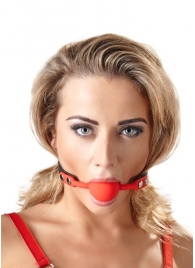 Силиконовый кляп-шар на чёрных ремешках Red Gag silicone - Orion - купить с доставкой в Барнауле