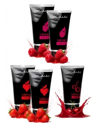 Набор из 5 съедобных лубрикантов JUJU (клубника х 2, малина х 2, вишня) - JuJu - купить с доставкой в Барнауле