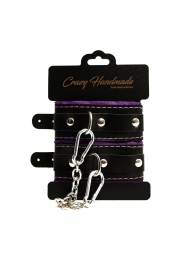 Черно-фиолетовые скругленные наручники с мягкой подкладкой - Crazy Handmade - купить с доставкой в Барнауле Черно-фиолетовые скругленные наручники с мягкой подкладкой - Crazy Handmade - купить с доставкой в Барнауле