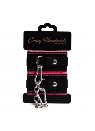 Черно-розовые скругленные наручники с мягкой подкладкой - Crazy Handmade - купить с доставкой в Барнауле