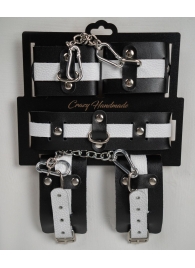 Набор фиксаторов из черной и белой натуральной кожи - Crazy Handmade - купить с доставкой в Барнауле Набор фиксаторов из черной и белой натуральной кожи - Crazy Handmade - купить с доставкой в Барнауле