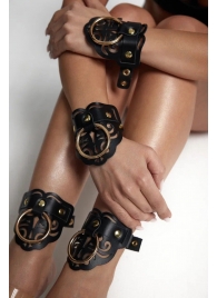 Черные кожаные оковы с резными узорами и клепками - Crazy Handmade - купить с доставкой в Барнауле Черные кожаные оковы с резными узорами и клепками - Crazy Handmade - купить с доставкой в Барнауле