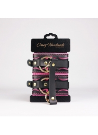 Черные кожаные оковы с розовой строчкой - Crazy Handmade - купить с доставкой в Барнауле Черные кожаные оковы с розовой строчкой - Crazy Handmade - купить с доставкой в Барнауле