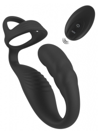 Черное эрекционное кольцо со стимуляцией промежности и анальной пробкой Cock Ring with RC Prostate Plug - Orion - в Барнауле купить с доставкой