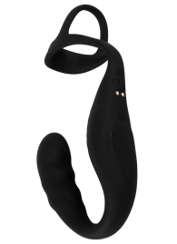 Черное эрекционное кольцо со стимуляцией промежности и анальной пробкой Cock Ring with RC Prostate Plug - Orion - в Барнауле купить с доставкой