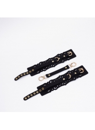 Черный кожаные оковы с узорами и золотистой фурнитурой - Crazy Handmade - купить с доставкой в Барнауле