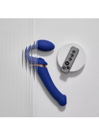 Синий безремневой страпон Multi Orgasm Bendable Strap-On size XL с клиторальной стимуляцией - Strap-on-me - купить с доставкой в Барнауле