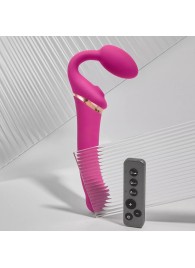 Ярко-розовый безремневой страпон Multi Orgasm Bendable Strap-On size XL с клиторальной стимуляцией - Strap-on-me - купить с доставкой в Барнауле