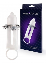 Эластичная насадка на пенис с подхватом мошонки и стимулирующими «ресничками» - Sextaz - в Барнауле купить с доставкой