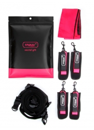 Черно-розовый эротический набор: фиксатор, оковы, наручники, повязка - Erokay - купить с доставкой в Барнауле