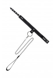 Черный узкий однослойный ошейник с серебристым поводком-цепочкой - Pecado - купить с доставкой в Барнауле