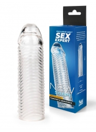 Прозрачная закрытая насадка на пенис с ребрышками - 16 см. - Sex Expert - в Барнауле купить с доставкой