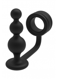 Черное эрекционное кольцо с анальной елочкой Cockring With Beaded Anal Plug - Dream Toys - в Барнауле купить с доставкой