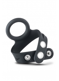 Черное эрекционное кольцо с подхватом мошонки на кнопках VS6 - Blush Novelties - в Барнауле купить с доставкой