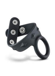 Черное эрекционное кольцо с подхватом мошонки на кнопках VS6 - Blush Novelties - в Барнауле купить с доставкой