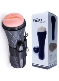 Телесный мастурбатор-вагина в черной колбе с вибрацией - Boys of Toys - в Барнауле купить с доставкой