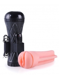 Телесный мастурбатор-вагина в черной колбе с вибрацией - Boys of Toys - в Барнауле купить с доставкой