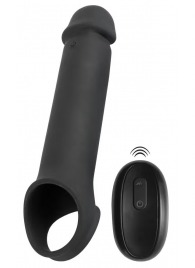 Черная вибронасадка для пениса с хомутом для мошонки и пультом ДУ Remote Controlled Penis Extension - Orion - в Барнауле купить с доставкой