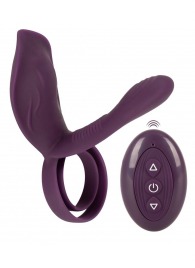 Фиолетовая насадка на член с клиторальным отростком и пультом ДУ RC Couple’s Vibrator 2 - Orion - в Барнауле купить с доставкой