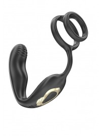 Черная анальная пробка с вращением и эрекционными кольцами - Ibiza - в Барнауле купить с доставкой