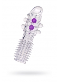 Гелевая прозрачная насадка с шариками и шипами - 14 см. - Toyfa Basic - в Барнауле купить с доставкой Гелевая прозрачная насадка с шариками и шипами - 14 см. - Toyfa Basic - в Барнауле купить с доставкой