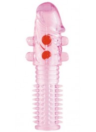 Гелевая розовая насадка с шариками и шипами - 14 см. - ToyFa - в Барнауле купить с доставкой