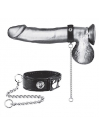 Утяжка на пенис с поводком Snap Cock Ring With 12  Leash - BlueLine - купить с доставкой в Барнауле