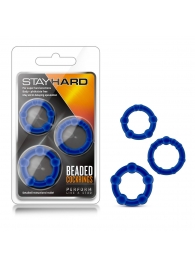 Набор из 3 синих эрекционных колец Stay Hard Beaded Cockrings - Blush Novelties - в Барнауле купить с доставкой