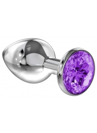 Малая серебристая анальная пробка Diamond Purple Sparkle Small с фиолетовым кристаллом - 7 см. - Lola Games - купить с доставкой в Барнауле