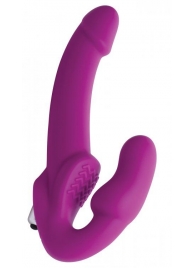 Ярко-розовый безремневой вибрострапон Evoke Vibrating Strapless Silicone Strap-on Dildo - XR Brands - купить с доставкой в Барнауле