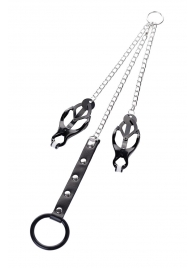 Черно-серебристые зажимы для сосков с кольцом для пениса TOYFA Metal - ToyFa - купить с доставкой в Барнауле