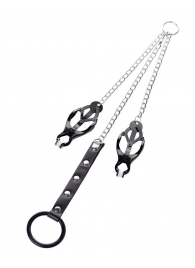 Черно-серебристые зажимы для сосков с кольцом для пениса TOYFA Metal - ToyFa - купить с доставкой в Барнауле