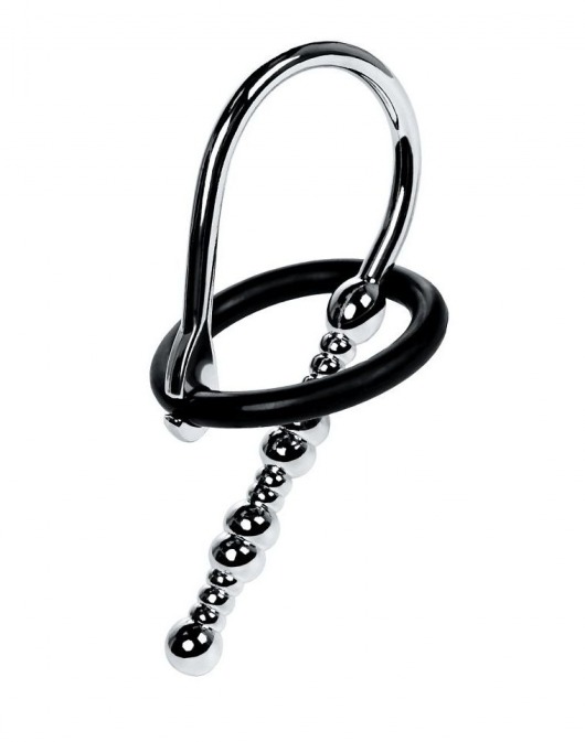 Серебристый уретральный плаг-бусины TOYFA Metal с мягким фиксириющим кольцом - ToyFa - купить с доставкой в Барнауле