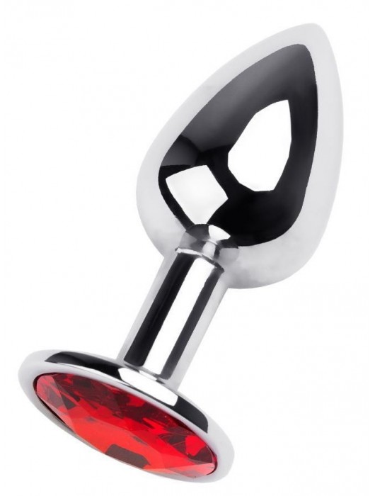 Маленькая коническая серебристая анальная пробка с красным кристаллом - 7 см. - ToyFa - купить с доставкой в Барнауле